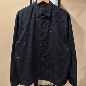 Prada Embellished Sequined Polka-Dots Logo Cotton Button Up Black Shirt